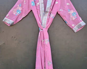 indian sari silk kimono Woman silk kimono, Vintage kimono, Boho kimono, Silk dressing gown, Christmas gift, Gifts for her