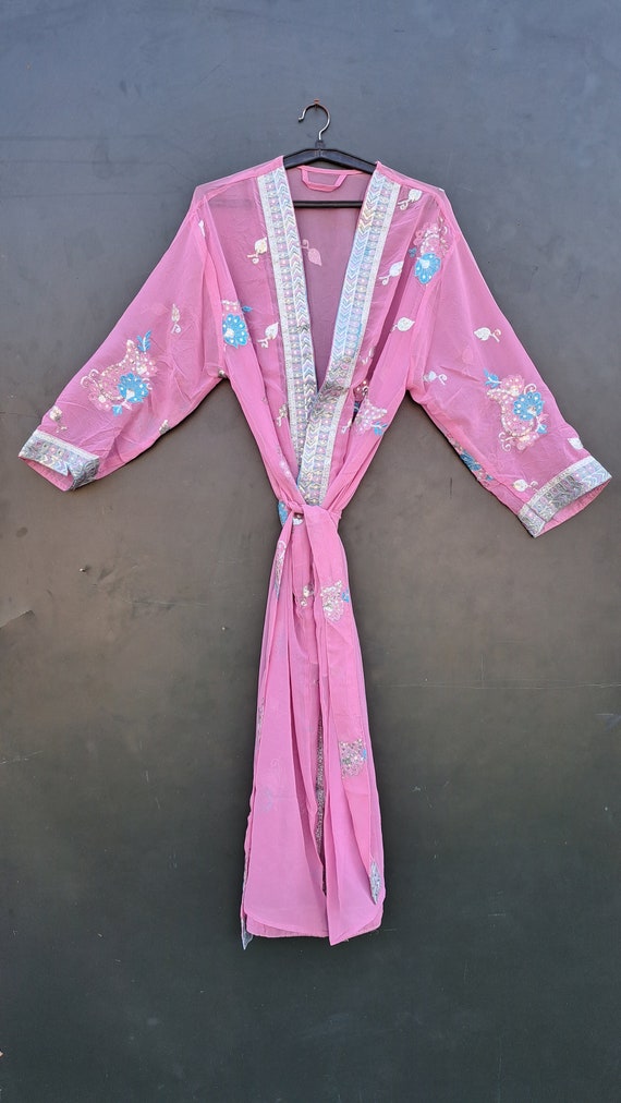 indian sari silk kimono Woman silk kimono, Vintage kimono, Boho kimono, Silk dressing gown, Christmas gift, Gifts for her