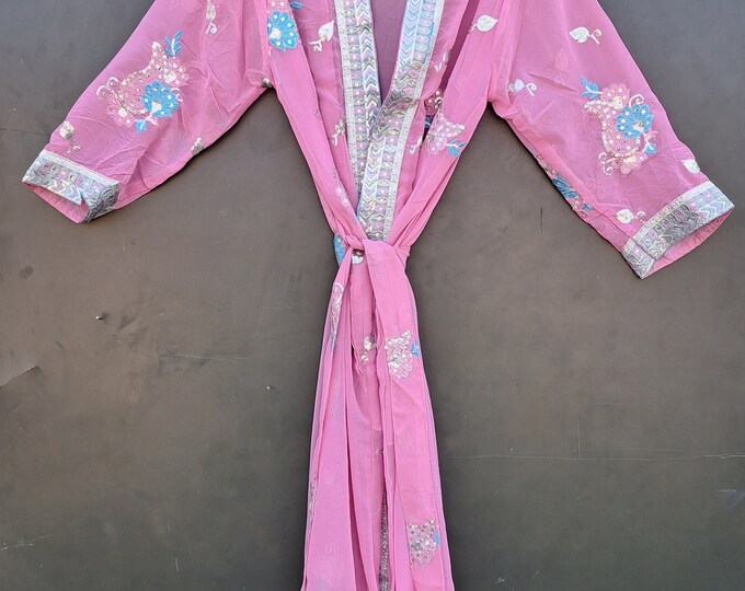 indian sari silk kimono Woman silk kimono, Vintage kimono, Boho kimono, Silk dressing gown, Christmas gift, Gifts for her