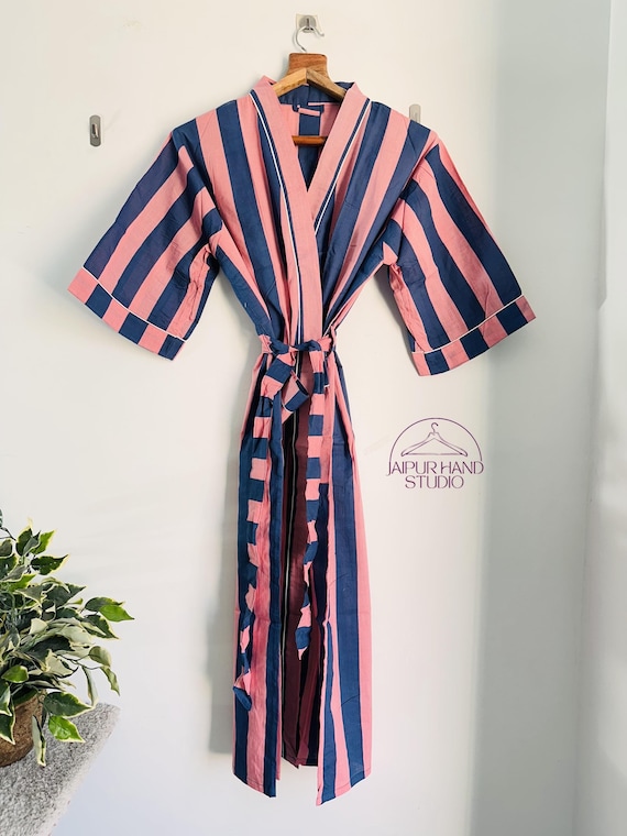 Beautiful striped print cotton robes | Women morning tea dress | Night wear kimono | Beach wear robe | Bridesmaid robes | Gift for Christmas
