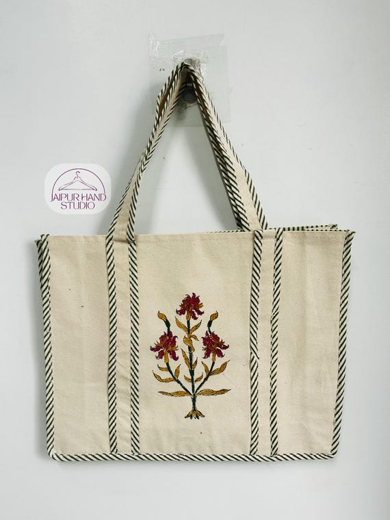 Floral block print cotton handbags | Cotton grocery bags | Handmade lagged tot bags | Cotton handle bag | Bridesmaid bags | Gift for her.