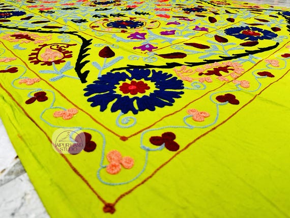 100 % pure cotton suzani bedspread | Uzbek suzani tapestry | Floral Embroidery Suzani bedcovers | Bridesmaid suzani | Gift for her.
