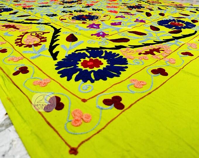 100 % pure cotton suzani bedspread | Uzbek suzani tapestry | Floral Embroidery Suzani bedcovers | Bridesmaid suzani | Gift for her.