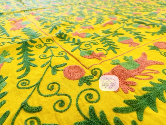 Yellow color suzani bedcovers | Handmade suzani bedspread | Handmade Embroidery tapestry | suzani soft blanket | Gift for Christmas.