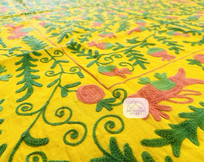 Yellow color suzani bedcovers | Handmade suzani bedspread | Handmade Embroidery tapestry | suzani soft blanket | Gift for Christmas.