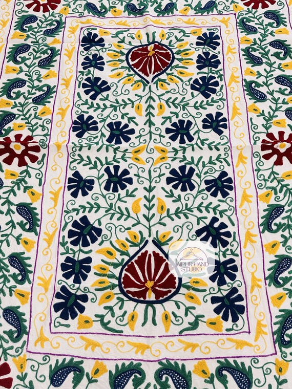 Multicolor floral Embroidery throws | Niddle work suzani bedsheet | suzani soft blankets |unique suzani bedcover | Gift for Christmas.