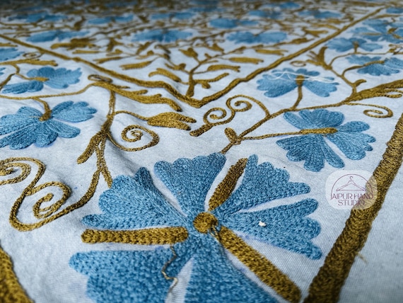 Grey color cotton suzani bedcover | Handmade wall hanging throws | Suzani king size tapestry | Bridesmaid suzani blanket | Gift for her.