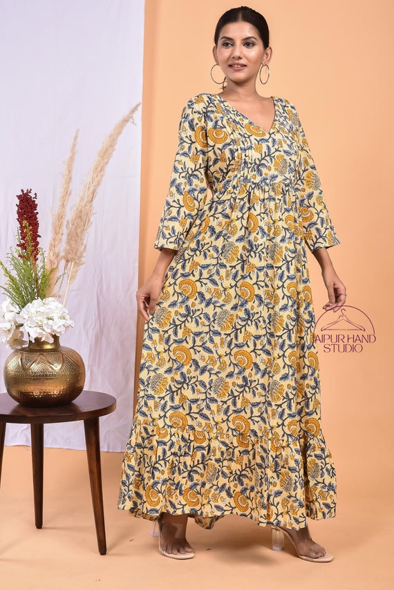 Summer wear block print dresses | Handmade cotton gown | Wedding and party dress | Long sleeve dress | Bridesmaid dress | Gift for Christmas