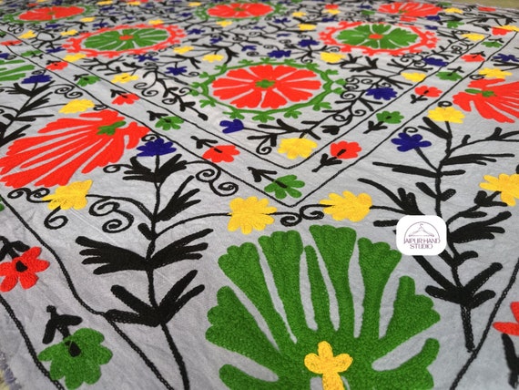 Handmade Embroidery suzani bedspread| Niddle work floral Embroidery table cover| Suzani Wall hanging throws | Suzani bedsheet | Gift for her