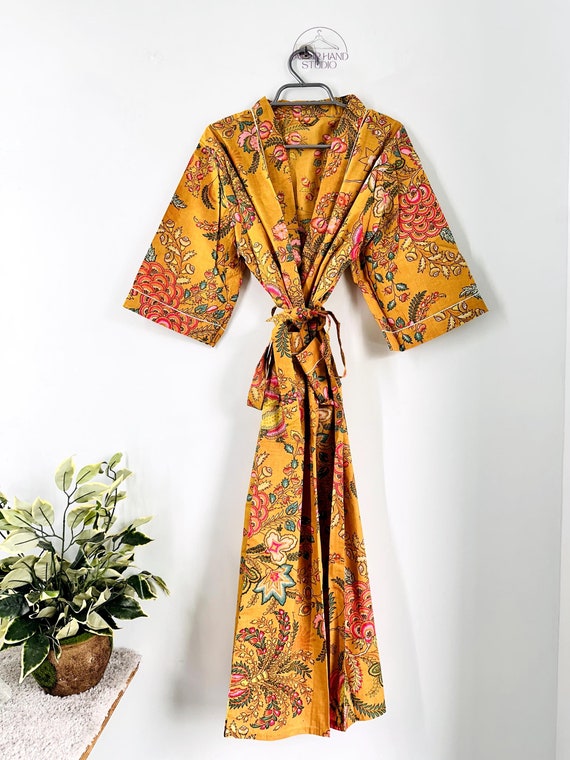 Cotton Kimono Robe, Cotton Dressing Gown, Handmade Cotton Robe, Bridesmaid Robe, Brides Robe, Green Kimono, Gift for mom