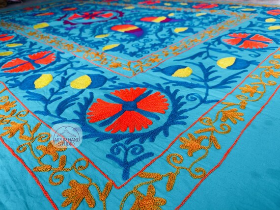 Rama green color handmade cotton suzani blankets | Suzani bedspread | Suzani bedsheet | Suzani tapestry | Bridesmaid suzani | Gift for her.