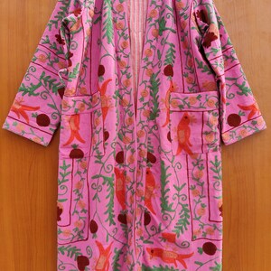 Suzani Work Kimono, Hand Embroidered Suzani Work Kimono, Hand Embroidered Robe, Cotton Kimono Jacket, Tie Belt Coat, Bath Robe Dressing Gown image 3