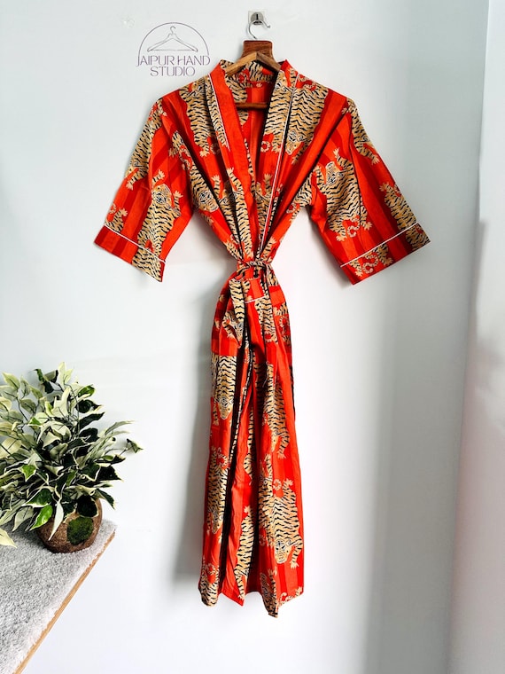 Cotton Kimono Robe Dressing Gown | Japanese Thin Summer Bathrobe | Sleepwear Bath Robe | Wedding Robe | Block Print Bridesmaid Gifts Robe