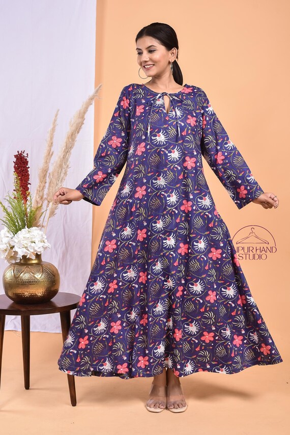 Blue color cotton long midi dress | Women wedding wear gown | Party wear dress | Summer wear dress | Bridesmaid dress | Gift for Christmas.