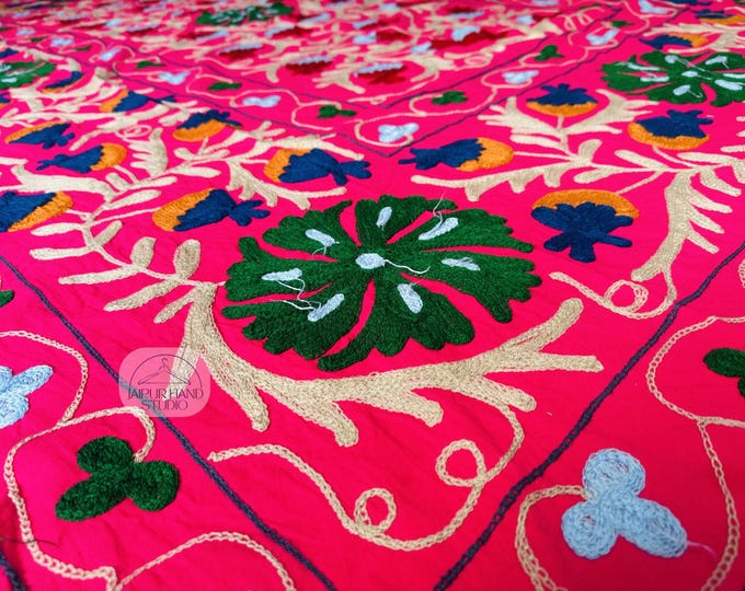 Pink color cotton niddle work suzani bedspread | Handmade suzani tapestry | Wall hanging throws | Bridesmaid suzani | Gift for Christmas.