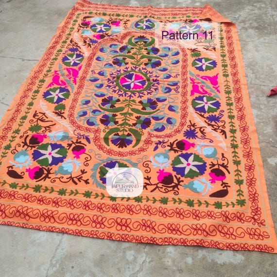 Uzbek queen size tapestry | Handmade suzani bedspread | Niddle work suzani bedsheet | Suzani bedcovers | suzani blankets | Gift for her.