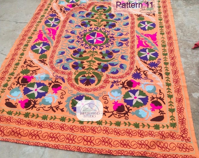 Uzbek queen size tapestry | Handmade suzani bedspread | Niddle work suzani bedsheet | Suzani bedcovers | suzani blankets | Gift for her.