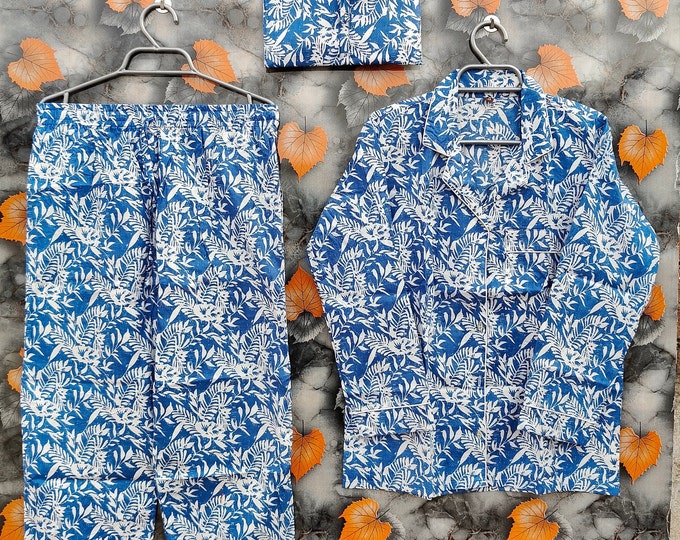 Indian Cotton Pajama Set Handmade Women Night Dress Floral Printed Night Pajama Set Shirt And Bad Cotton Night Dress