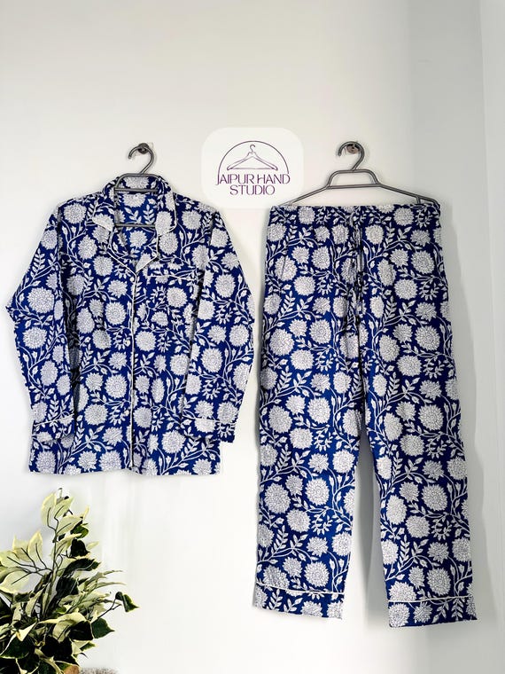 Indian Cotton Pj Sets/ Cotton Pajama Set/ Women Night Pj Set/ Floral Printed Pink Color Pajama Set/ Cotton Shirt And Pant Set, Gift For Her