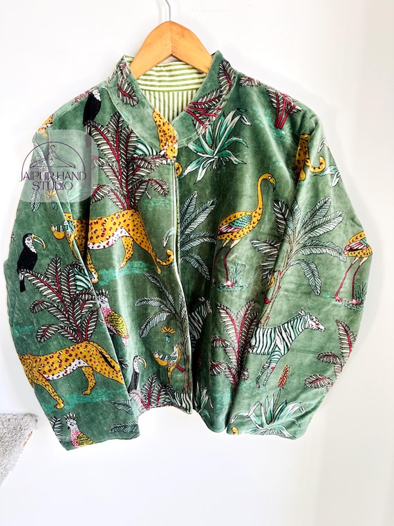 Handmade velvet & Cotton fabric made | Reversible Short Jacket | Boho Style Women's Partywear | Winter Fashion Block Print Coat| Gift forher