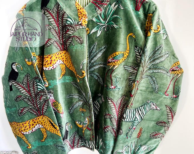 Handmade velvet & Cotton fabric made | Reversible Short Jacket | Boho Style Women's Partywear | Winter Fashion Block Print Coat| Gift forher