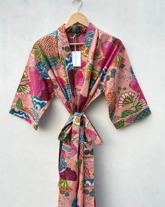 100% Cotton Indian Beach Kimono Robe ,Kimono Robe,Cotton Robe,Shower Robe, Maternity Robe Bath robe Dressing Gown Beachwear