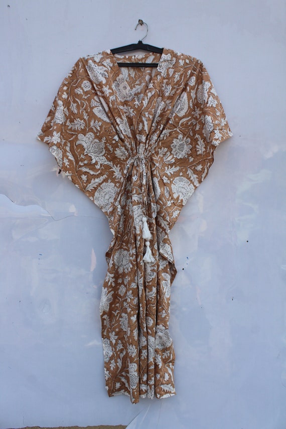 Cotton Kaftan, Soft Pure Cotton Indian Hand block Floral Print Kaftan, Night Gown, Cotton Dress,Maxi,Beach Wear, Same as picture. Gift here