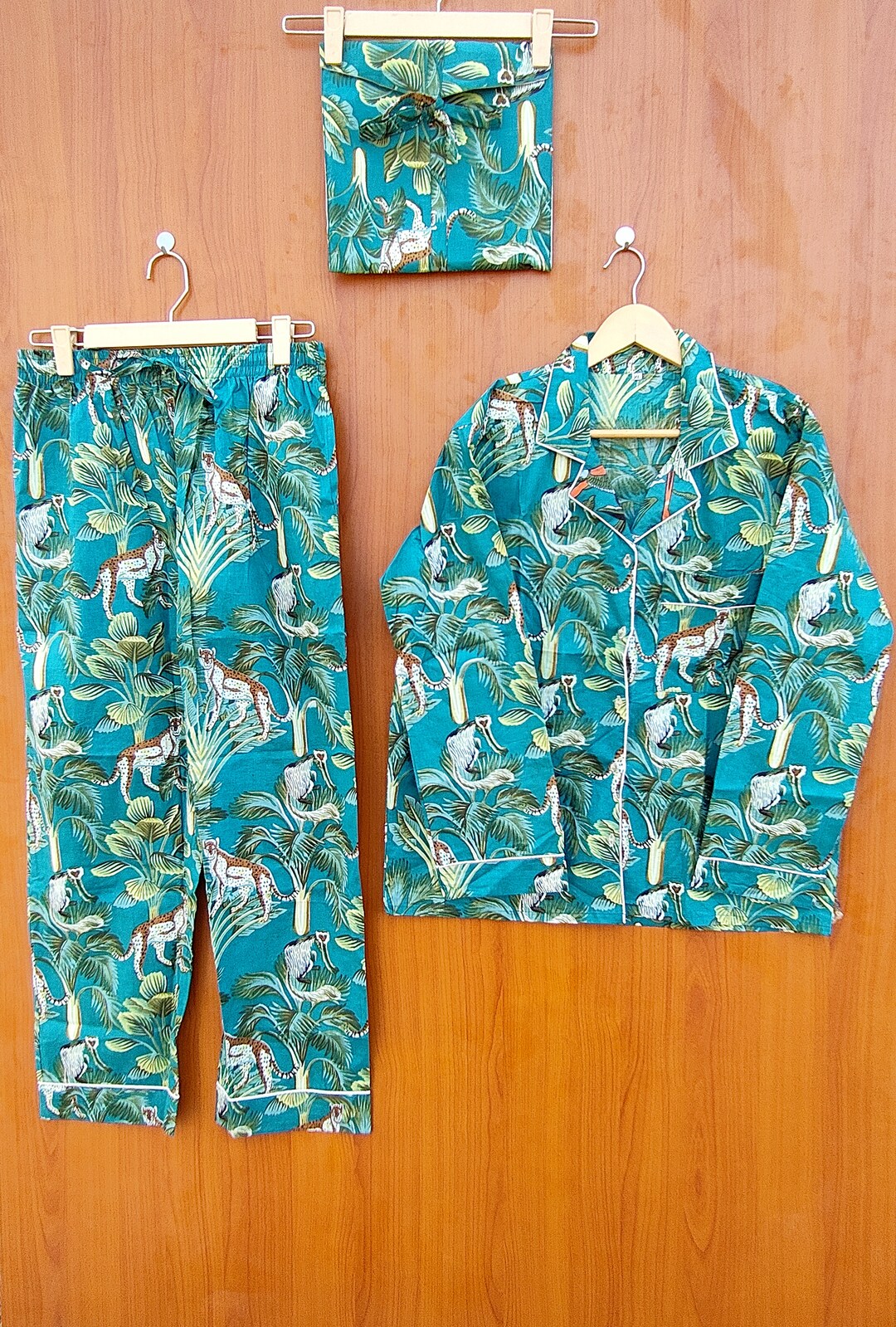 Indian Floral Print Cotton Pajama Set Women Night Dress White Color Light Ultrasoft Night Dress