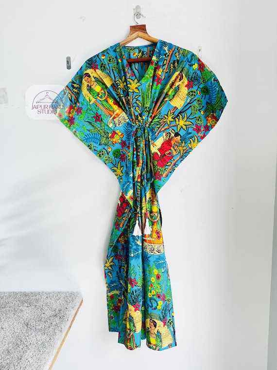 Farida print cotton sleeve less kaftan | Pregnant lady wears free size kaftan | Block print long maxi | Bridesmaid kaftan | Gift for her.