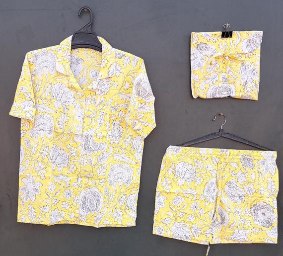 Floral Print Shorts Pj Set Indian Shorts Pj Set Women Wear Pj Set Hand Block Print Night Suit Night Wear Night Dress Animal Print Shorts Pj