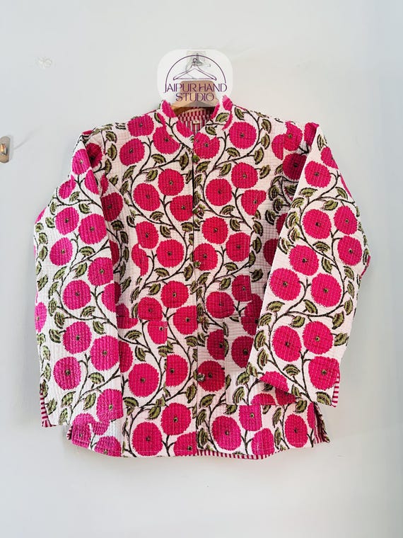 Indian Handmade Quilted women jacket | women wedding wear | Beautiful floral print jacket | Boho full sleeve jacket | Gift for Christmas.