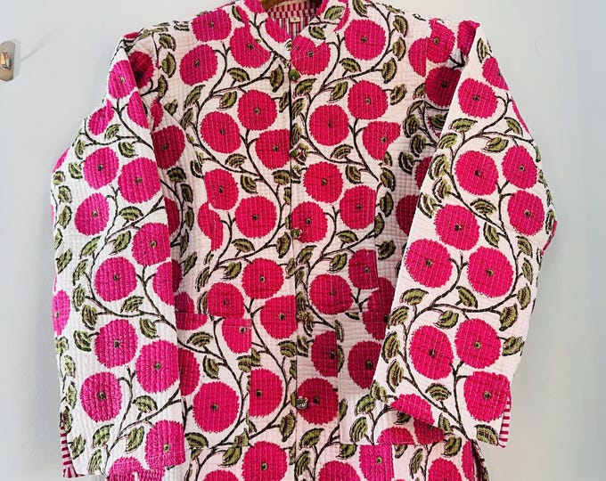 Indian Handmade Quilted women jacket | women wedding wear | Beautiful floral print jacket | Boho full sleeve jacket | Gift for Christmas.