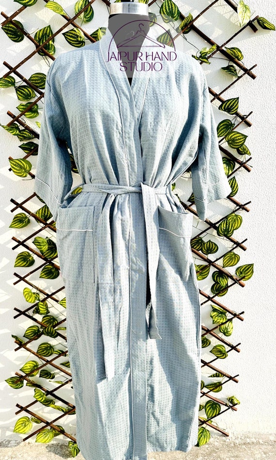 indian hand made ,Luxury Waffle Cotton Robe | Lightweight Cotton Waffle Robe | Bridal, Bridesmaid, Wedding Gift | Tropical Palm Oasis Design