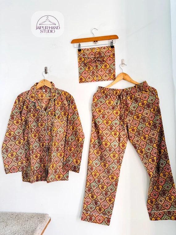 handmade cotton fabric Pj suit | night wear Pj sets | sleepwear suitable for women's | wear in summer | wear in homes work | Gift for her.