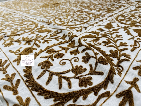 White and brown color cotton suzani bedspread | Handmade Embroidery made throws | Beautiful king size tapestry | Gift for Christmas.