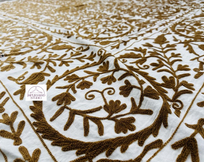 White and brown color cotton suzani bedspread | Handmade Embroidery made throws | Beautiful king size tapestry | Gift for Christmas.