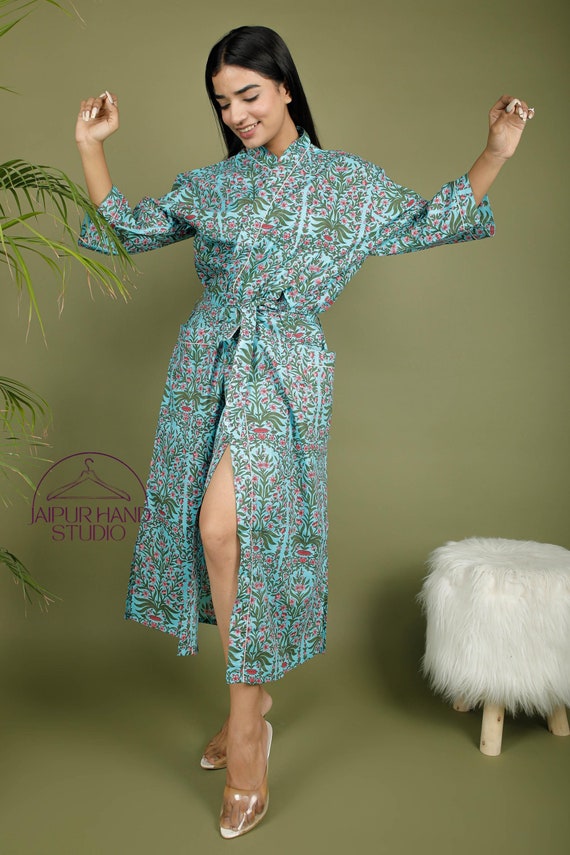 Handmade cotton kimono robes| Women wear long sleeve gown| Hand block print robes | special party wear gown | Bridesmaid robe | Gift for her