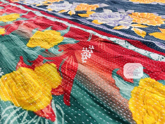Old vintage kantha reversible bedsheet| Handmade cotton kantha blankets | Kantha wall hanging throws | Kantha bedspread | Gift for Christmas