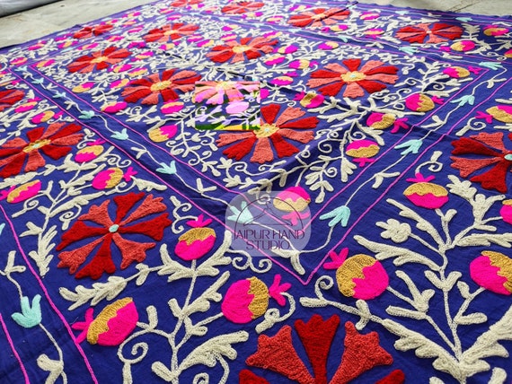 Hand Embroidered Suzani Wall Hanging throws | Boho Wall Decor throws| Floral Tapestry| Uzbek Embroidery tablecloth | suzani handmade blanket