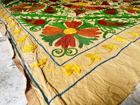 Beige color cotton niddle work suzani throws | Handmade home decor suzani | Suzani bedspread | Bridesmaid suzani bedcovers | Gift for her.