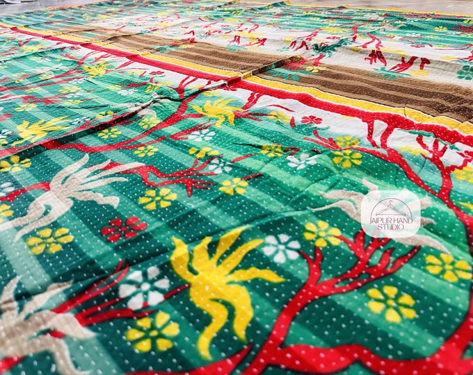 High quality cotton vintage kantha blankets | Handmade patchwork throws | vintage kantha bedspread | Kantha tapestry | Gift for Christmas.