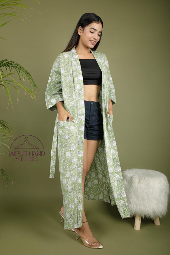 Women wear cotton bath robes | Hand block print spa-resort wear robes | Lovely floral print gown | Women night wear long gown | Gift for her