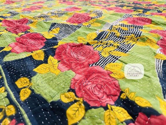 Beautiful hand stitching kantha bedcover| Handmade home decor kantha | Kantha bedsheet | Kantha tapestry | Reversible blanket | Gift for her