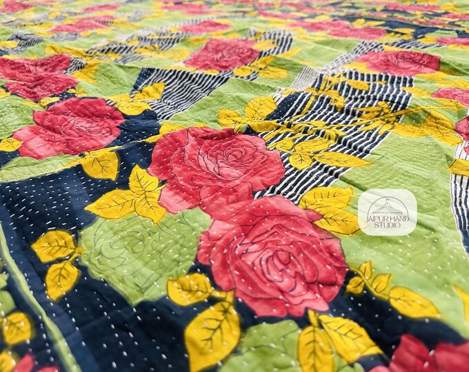 Beautiful hand stitching kantha bedcover| Handmade home decor kantha | Kantha bedsheet | Kantha tapestry | Reversible blanket | Gift for her