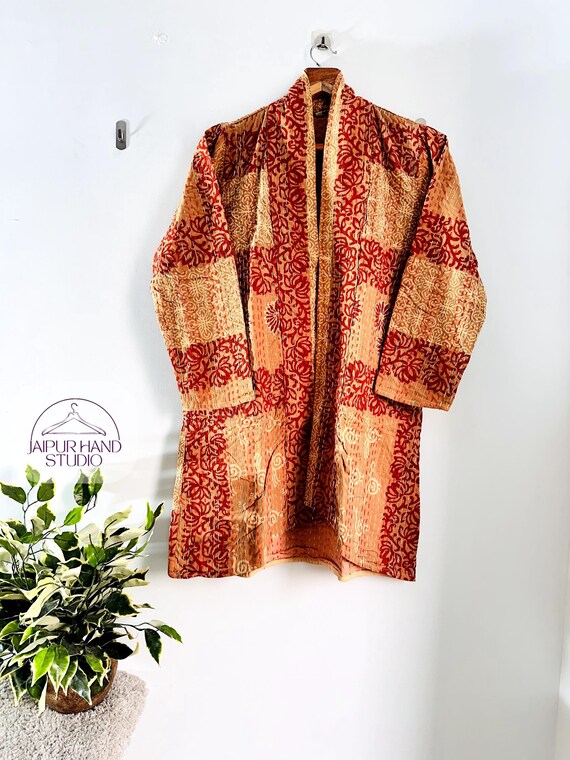Vintage Kantha Patchwork Cotton Kimono | Cotton Robe | Kimono Indian Dressing Gown | Patchwork Bath Robe | Night Wear | Long Cotton Robe