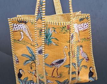 Quilted Shopping Tote Bag ! Indian Handmade Pure Cotton Beautiful Women's Beach Wear Bag, Party Wear Storage Bag, Travel Bag, Shoulder Bags