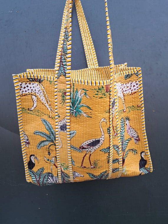 Quilted Shopping Tote Bag ! Indian Handmade Pure Cotton Beautiful Women's Beach Wear Bag, Party Wear Storage Bag, Travel Bag, Shoulder Bags