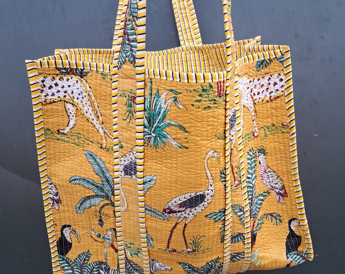 Quilted Shopping Tote Bag ! Indian Handmade Pure Cotton Beautiful Women's Beach Wear Bag, Party Wear Storage Bag, Travel Bag, Shoulder Bags