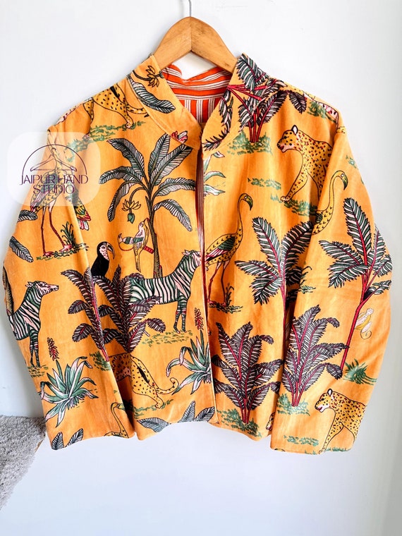 Jungle prints velvet jackets | made by cotton and velvet fabric | women's wear jacket | wear in it your friends | Gift for Christmas