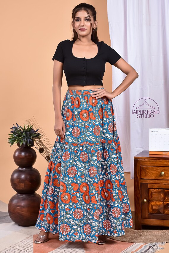 Indian made block print cotton skirts | Home wear maxi skirt | Night wear long skirt | Cotton wrap skirts | Bridesmaid skirt | Gift for her.